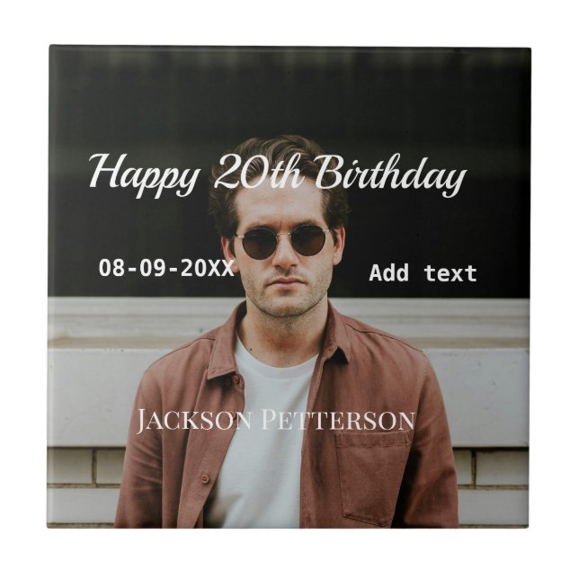 Happy 20th birthday simple photo add name date mod tile (Front)
