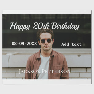 Happy 20th birthday simple photo add name date mod wrapping paper