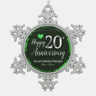 Happy 20th Wedding Anniversary Snowflake Pewter Christmas Ornament