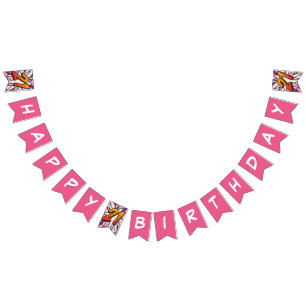 HAPPY 21 BIRTHDAY Comic Book Pop Art pink Bunting Flags