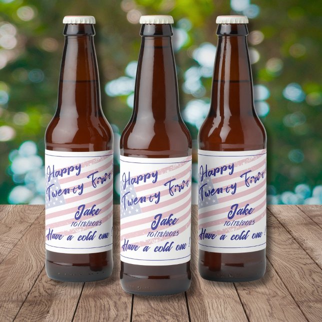 Happy 21! Jake! Have a cold one! (on flag) Beer Bottle Label (Creator Uploaded)