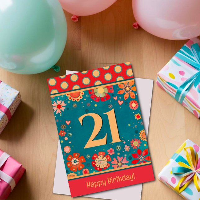 Happy 21s Birthday Floral Festive Inspirivity Card (Creator Uploaded)