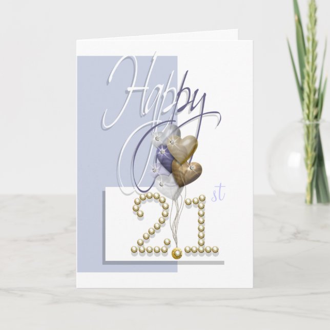 Happy 21st birthday balloons elegant card (Front)