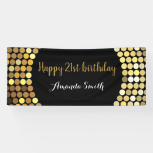 Happy 21st Birthday Banner Black and Gold Glitter