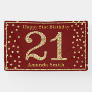 Happy 21st Birthday Banner Burgundy Red Gold