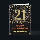 Happy 21st Birthday Black & Gold Rainbow Firework Card<br><div class="desc">Fun,  cheerful and colorful design birthday card. 
Firework in bright rainbow colors. Faux gold big number on black. 
Get this cheerful card to celebrate your friend or family!</div>