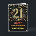 Happy 21st Birthday Black & Gold Rainbow Firework Card<br><div class="desc">Fun,  cheerful and colorful design birthday card. 
Firework in bright rainbow colors. Faux gold big number on black. 
Get this cheerful card to celebrate your friend or family!</div>