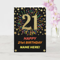 Happy 21st Birthday Black & Gold Rainbow Firework