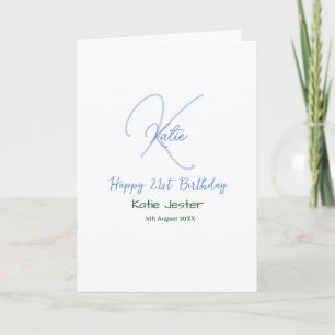 Happy 21st birthday blue add name monogram modern card