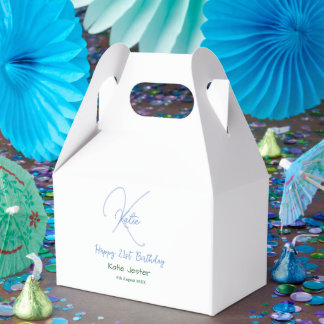 Happy 21st birthday blue add name monogram modern favor box