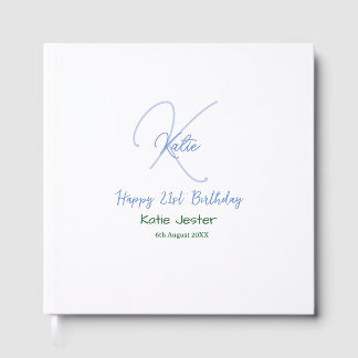 Happy 21st birthday blue add name monogram modern guest book