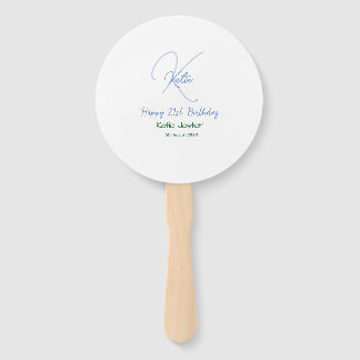 Happy 21st birthday blue add name monogram modern hand fan