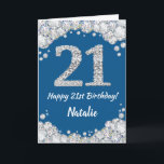 Happy 21st Birthday Blue and Silver Glitter Card<br><div class="desc">Happy 21st Birthday Blue and Silver Glitter Card with personalized name. For further customization,  please click the "Customize it" button and use our design tool to modify this template.</div>