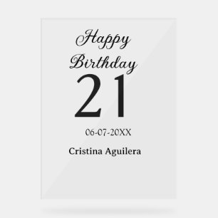 Happy 21st birthday bold letter simple name minima acrylic sign