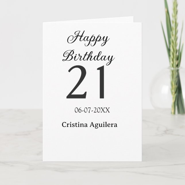 Happy 21st birthday bold letter simple name minima card (Front)