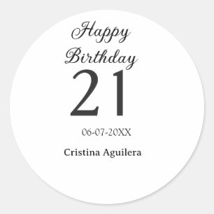 Happy 21st birthday bold letter simple name minima classic round sticker