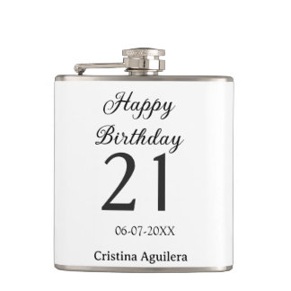 Happy 21st birthday bold letter simple name minima hip flask