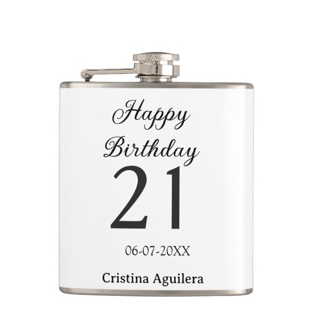 Happy 21st birthday bold letter simple name minima hip flask (Front)