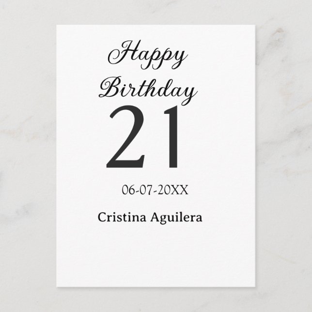 Happy 21st birthday bold letter simple name minima postcard (Front)
