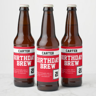 Happy 21st Birthday Brew Beer Bottle Label