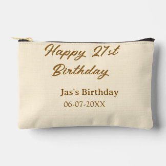 Happy 21st birthday brown pastel yellow name date  accessory pouch