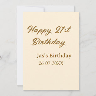 Happy 21st birthday brown pastel yellow name date invitation