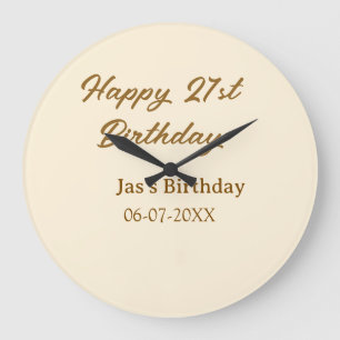 Happy 21st birthday brown pastel yellow name date large clock