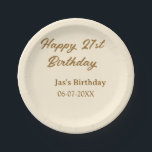Happy 21st birthday brown pastel yellow name date  paper plate<br><div class="desc">design</div>