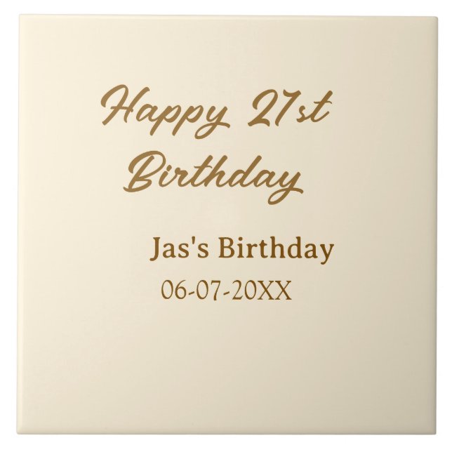 Happy 21st birthday brown pastel yellow name date  tile (Front)