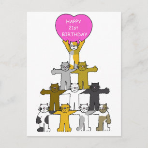 Happy 21st Birthday Cartoon Cats. Postcard