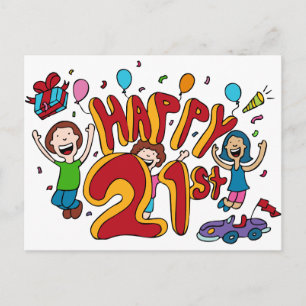 Happy 21st Birthday Cartoon Postcard