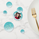 Happy 21st Birthday Chic Teal Blue Glitter<br><div class="desc">Chic Falling Teal Blue Glitter with teal blue gradient,  shiny stars and photo.
Great for a fun 21st Birthday Party.</div>