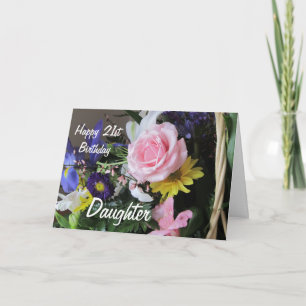 Happy 21st Birthday Daughter-Pink Rose Bouquet Card