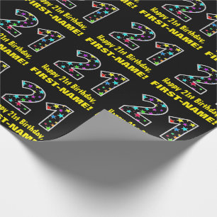 Happy 21st Birthday, Fun Colourful Stars Pattern 2 Wrapping Paper