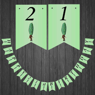 Happy 21st Birthday Fun Pickle Man Green Bunting Flags