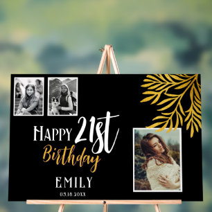 Happy 21st Birthday Gold Foliage 3 Photo Backdrop Acrylic Sign