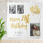 Happy 21st Birthday Gold Foliage 3 Photo Backdrop Tapestry<br><div class="desc">Happy 21st Birthday Gold Foliage 3 Photo Backdrop. An elegant gold foliage. Add your photos - you can use old and new photos. Add your name and age,  and make your own birthday party backdrop.</div>