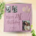 Happy 21st Birthday Gold Foliage 3 Photo Backdrop Tapestry<br><div class="desc">Happy 21st Birthday Gold Foliage 3 Photo Backdrop. An elegant gold foliage on a blush pink background. Add your photos - you can use old and new photos. Add your name and age,  and make your own birthday party backdrop.</div>