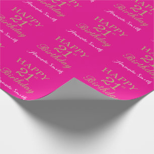 Happy 21st Birthday Gold Glitter and Hot Pink Wrapping Paper