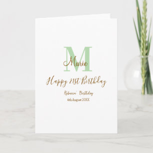 Happy 21st Birthday green add name monogram brown Card
