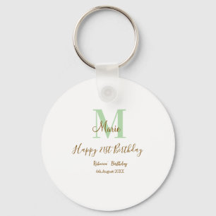 Happy 21st Birthday green add name monogram brown Keychain