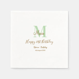 Happy 21st Birthday green add name monogram brown  Napkin