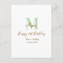 Happy 21st Birthday green add name monogram brown 