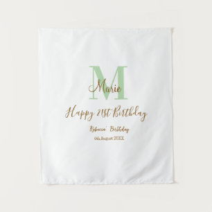 Happy 21st Birthday green add name monogram brown Tapestry