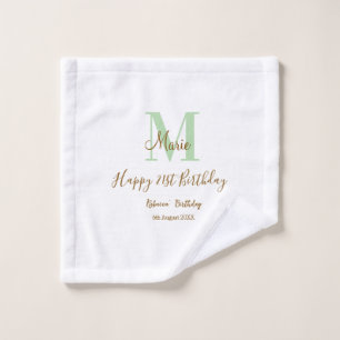 Happy 21st Birthday green add name monogram brown  Wash Cloth