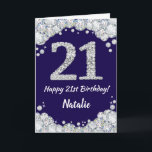 Happy 21st Birthday Navy Blue and Silver Glitter Card<br><div class="desc">Happy 21st Birthday Navy Blue and Silver Glitter Card with personalized name. For further customization,  please click the "Customize it" button and use our design tool to modify this template.</div>