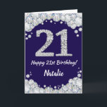 Happy 21st Birthday Navy Blue and Silver Glitter Card<br><div class="desc">Happy 21st Birthday Navy Blue and Silver Glitter Card with personalized name. For further customization,  please click the "Customize it" button and use our design tool to modify this template.</div>