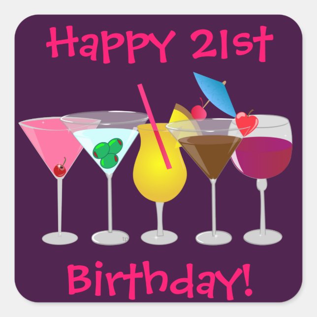 Happy 21st Birthday Party Drinks Stickers (Front)