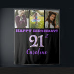 Happy 21st Birthday Party, Purple Glitter, 3 photo Tapestry<br><div class="desc">Add three pictures to this modern and elegant tapestry with a big purple glitter number.</div>