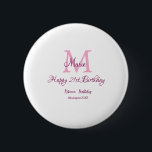 Happy 21st Birthday pink add name monogram modern 2 Inch Round Button<br><div class="desc">beautiful design</div>